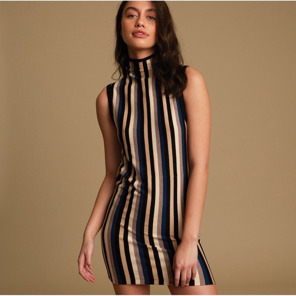 RVCA Womens Mock Neck Sleeveless Striped Bodycon Sweater Dress Large L 12 Multi